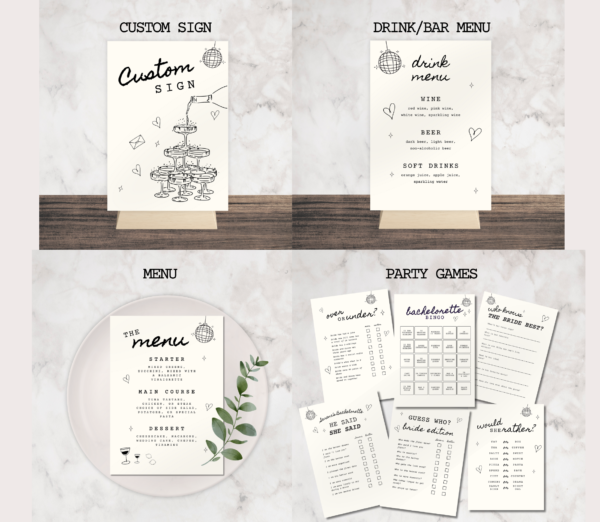 Illustrated Bachelorette Party Templates Bundle | Hand Drawn Champagne Illustration Bridal Shower Stationery Whimsical Hen Party Decor C1 8 - Image 6