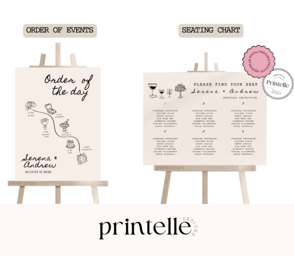 Wedding Day Templates Bundle Hand Drawn Champagne Disco Scribble Illustration Wedding Stationery Illustrated Wedding Decoration Printable C2 - Image 8