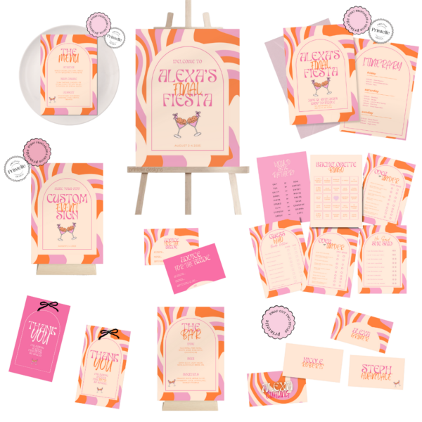 Bachelorette Party Templates Bundle | Final Fiesta Pink Orange Bachelorette Weekend Decor | Final Fiesta Girls Trip Bundle Decorations FF