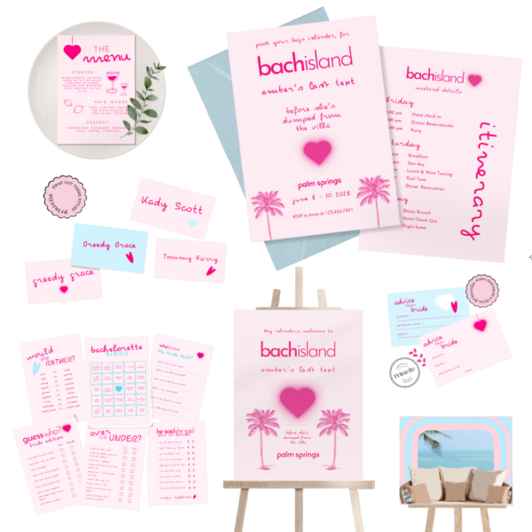 Bach Island Bachelorette Party Templates Bundle | Island Themed Love Bachelorette Weekend Decor | Island Villa Stationery Games Templates L2