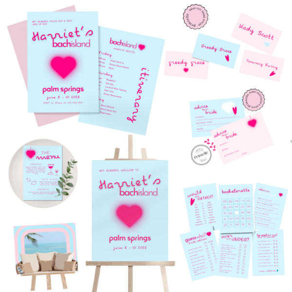 Bach Island Bachelorette Party Templates Bundle | Island Themed Love Bachelorette Weekend Decor | Island Villa Stationery Games Templates L4