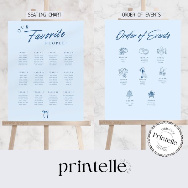 Wedding Day Templates Bundle | Hand Drawn Blue Illustrated Scribble Wedding Set | Champagne Illustration Wedding Doodle Decor Bundles | B1 - Image 8