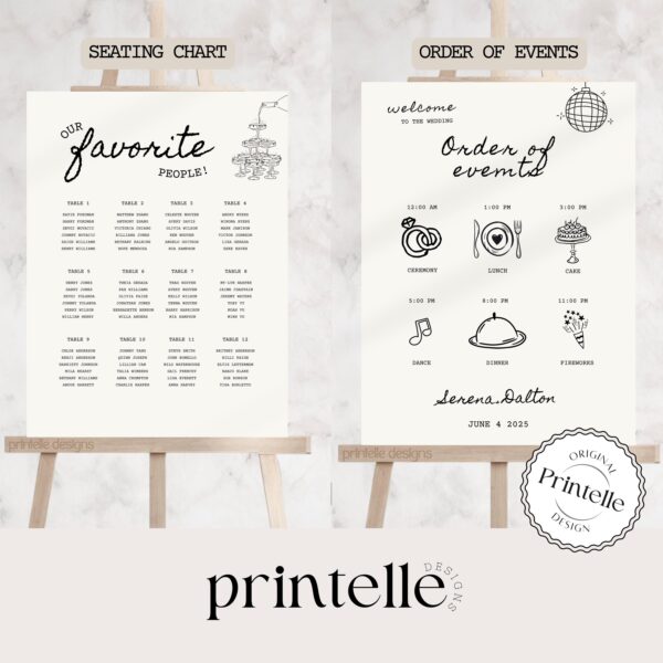 Wedding Day Templates Bundle Hand Drawn Champagne Disco Scribble Illustration Wedding Stationery Illustrated Wedding Decoration Printable C1 - Image 9