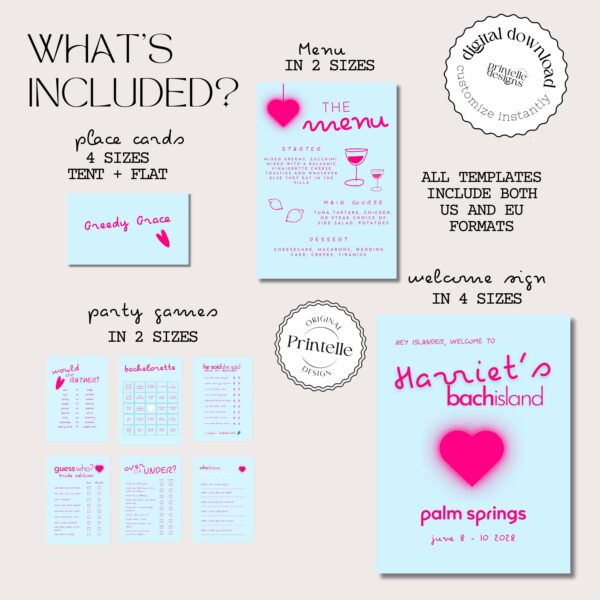 Bach Island Bachelorette Party Templates Bundle | Island Themed Love Bachelorette Weekend Decor | Island Villa Stationery Games Templates L4 - Image 2