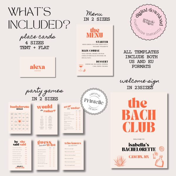 Bachelorette Party Templates Bundle | Orange Mexico Bachelorette Weekend Decor | Bold Retro Orange Bach Girls Trip Invite Sign Templates X - Image 3