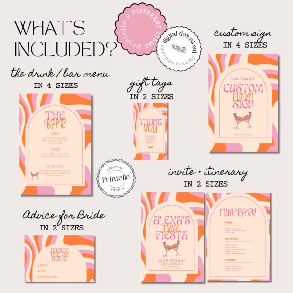 Bachelorette Party Templates Bundle | Final Fiesta Pink Orange Bachelorette Weekend Decor | Final Fiesta Girls Trip Bundle Decorations FF - Image 3