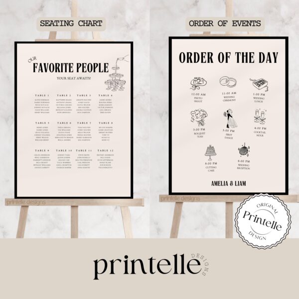 Wedding Day Templates Bundle | Modern Quiet Luxury Wedding Set | Hand Drawn Champagne Illustration Wedding Bundles | Illustrated Decor A1 - Image 8