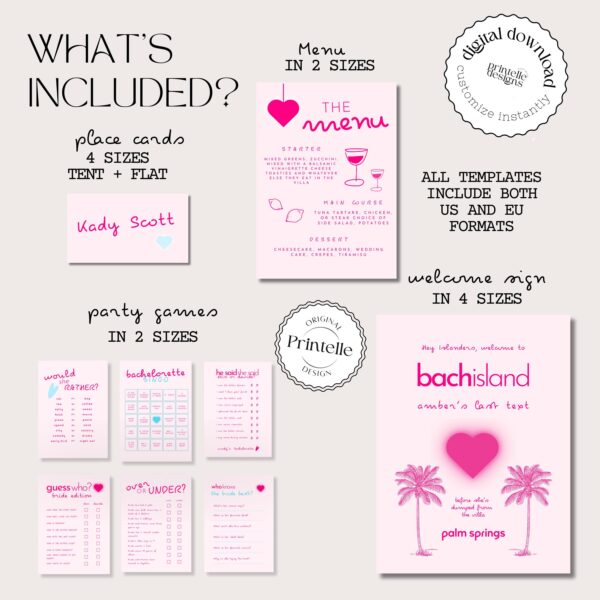 Bach Island Bachelorette Party Templates Bundle | Island Themed Love Bachelorette Weekend Decor | Island Villa Stationery Games Templates L2 - Image 4