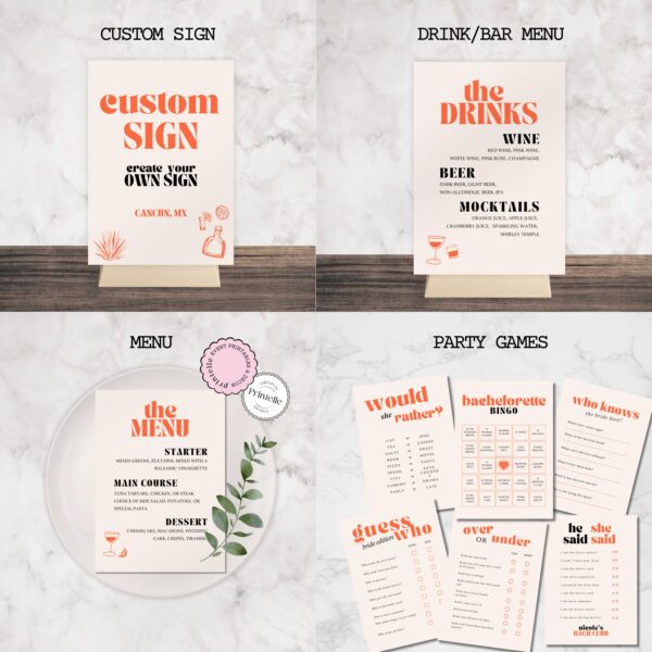 Bachelorette Party Templates Bundle | Orange Mexico Bachelorette Weekend Decor | Bold Retro Orange Bach Girls Trip Invite Sign Templates X - Image 5