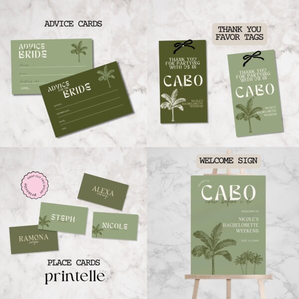 Bachelorette Party Templates Bundle | Green Cabo Mexico Bachelorette Weekend Decor | Bold Sage Green Bach Girls Trip Invite Sign Template LC - Image 5