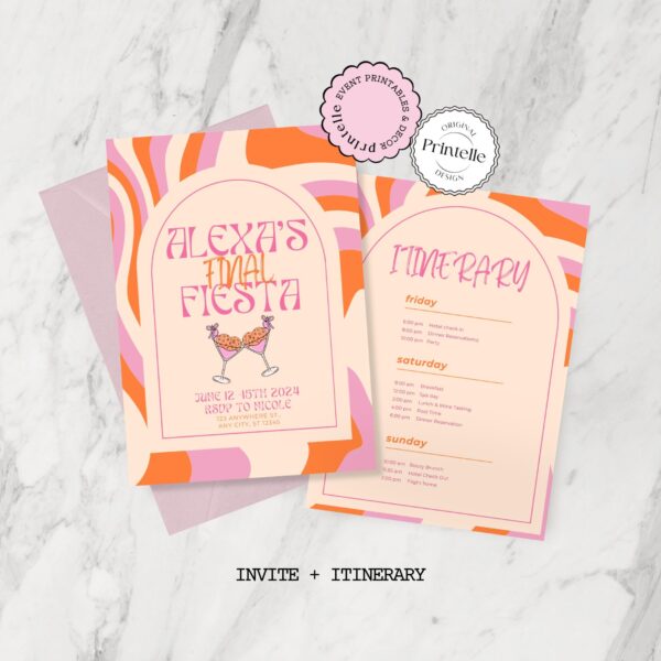 Bachelorette Party Templates Bundle | Final Fiesta Pink Orange Bachelorette Weekend Decor | Final Fiesta Girls Trip Bundle Decorations FF - Image 4