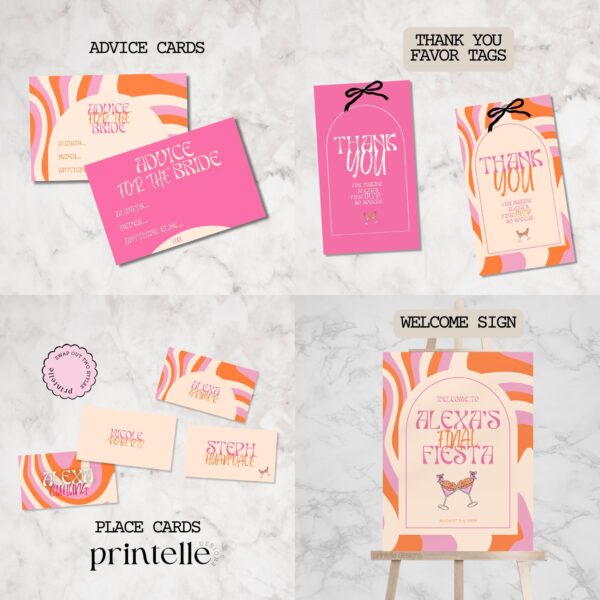 Bachelorette Party Templates Bundle | Final Fiesta Pink Orange Bachelorette Weekend Decor | Final Fiesta Girls Trip Bundle Decorations FF - Image 5